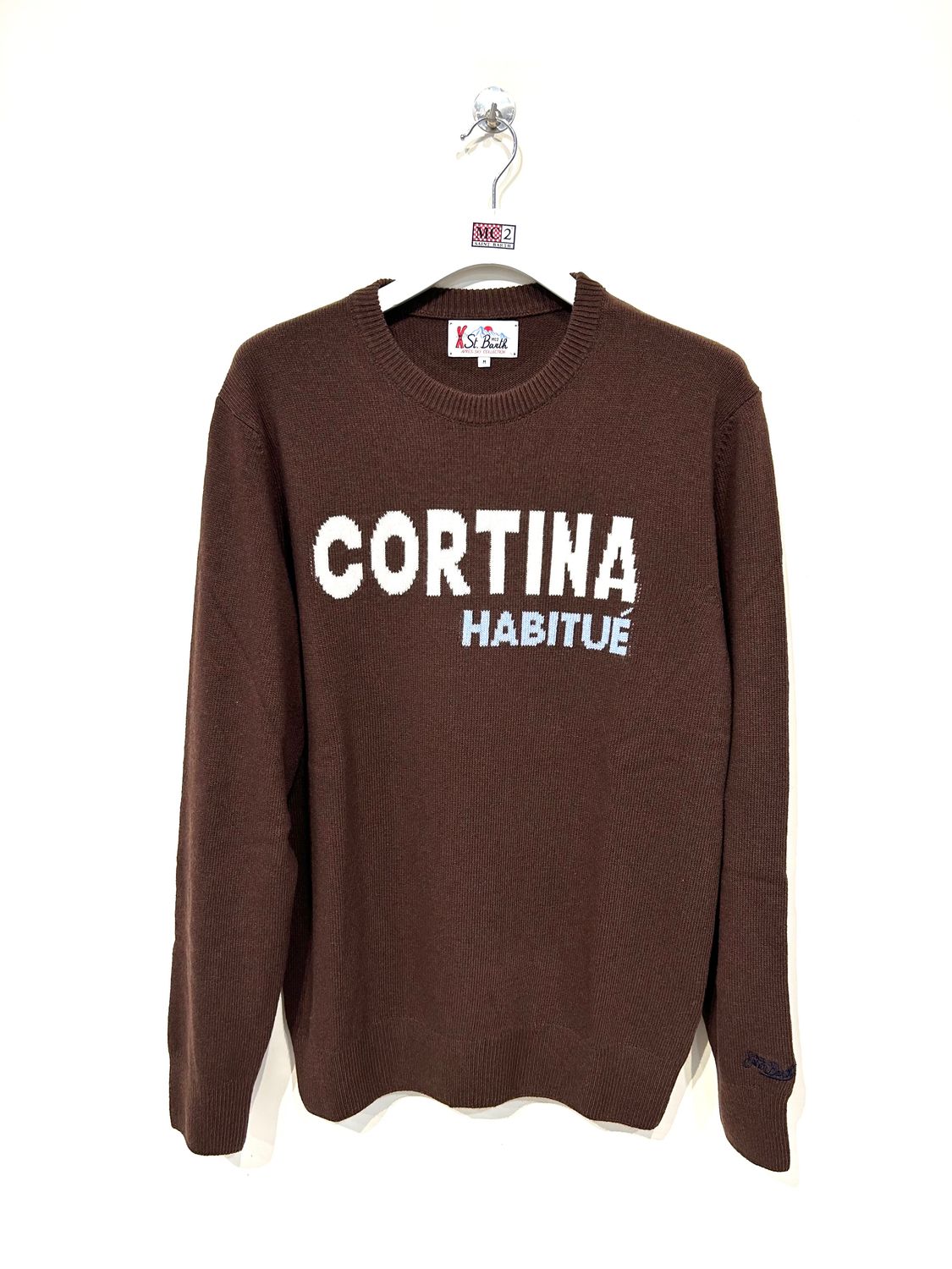 Maglia girocollo lana cashmere viscosa intarsio. Col. Cioccolato