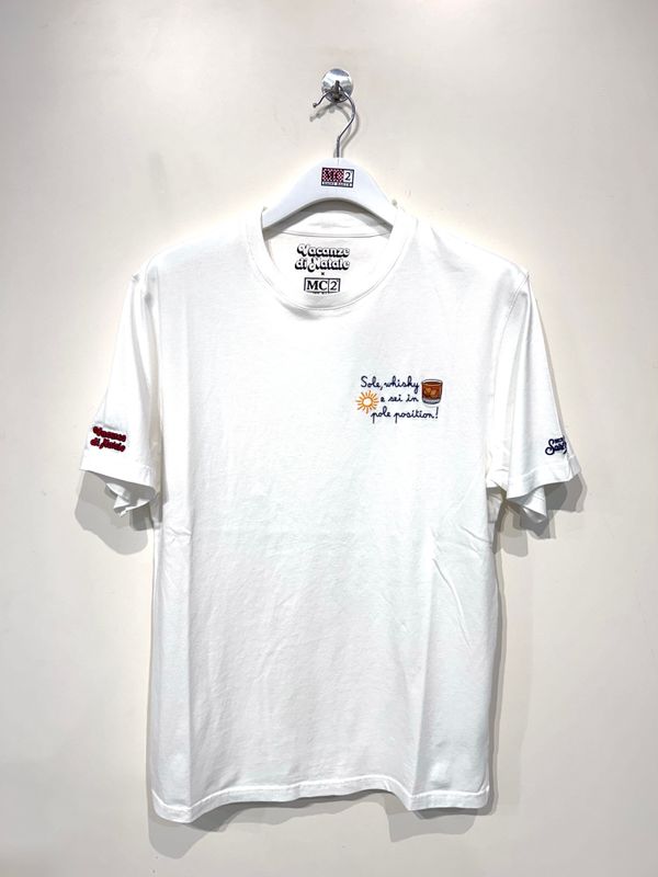 T-shirt manica corta in cotone organico con ricami. Col. Bianco