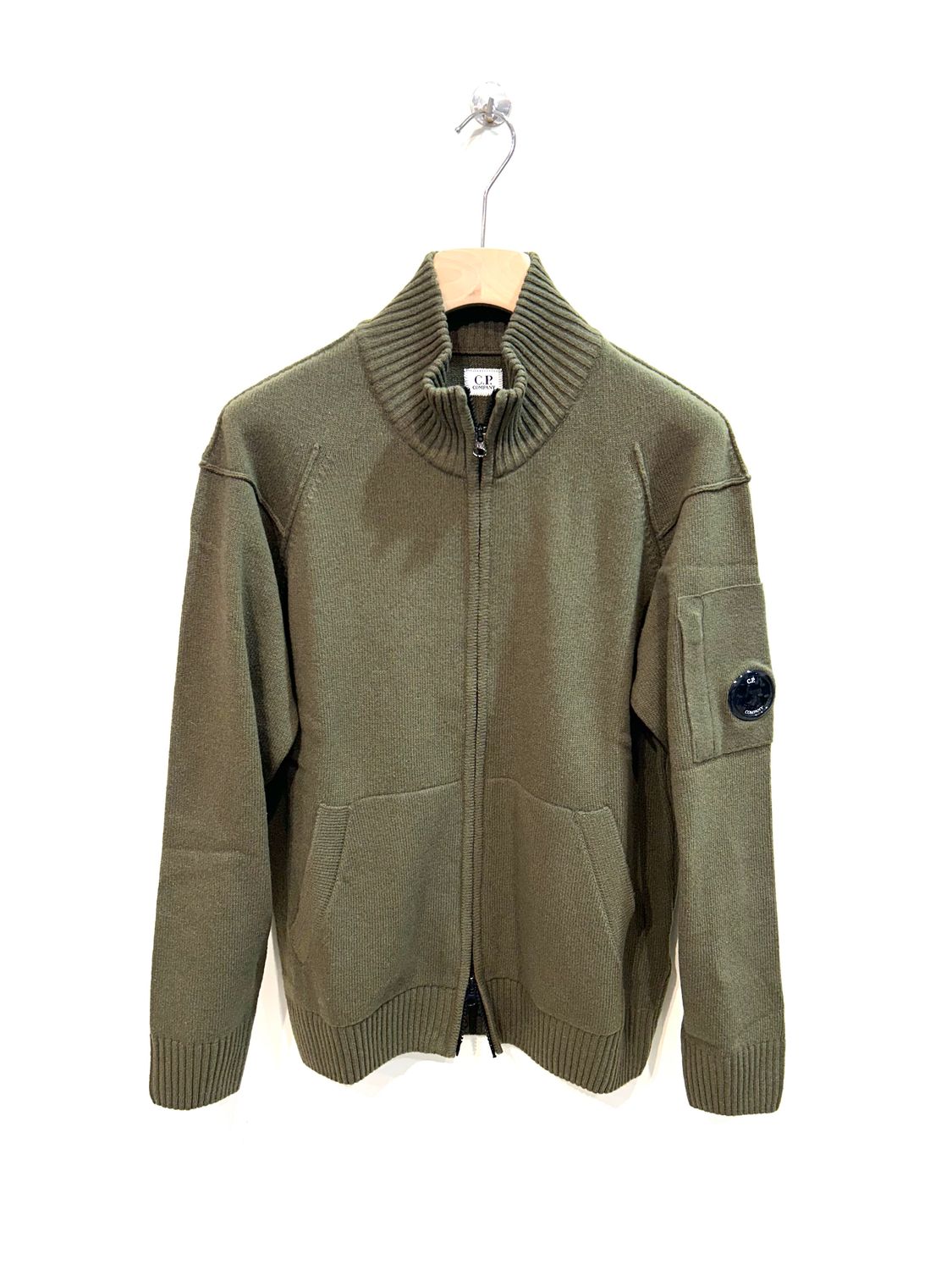 Maglia full zip in lambswool. Col. Militare
