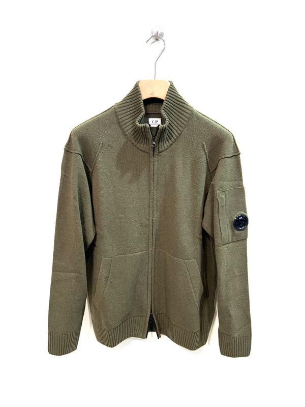 Maglia full zip in lambswool. Col. Militare