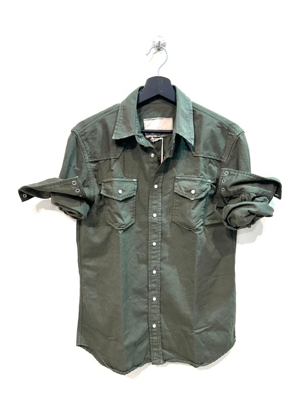 #65 Camicia cotone bull strech effetto vintage. Col. Militare