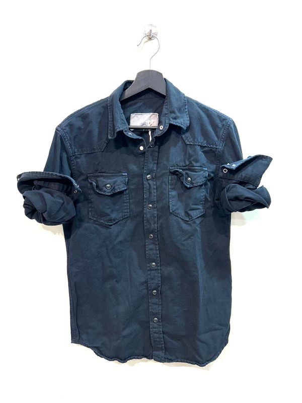 #65 Camicia cotone bull strech effetto vintage. Col. Blu - Black
