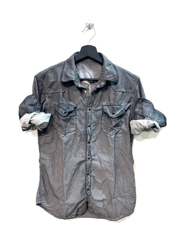 Camicia texana in drill di cotone tintura faded. Col. Antracite