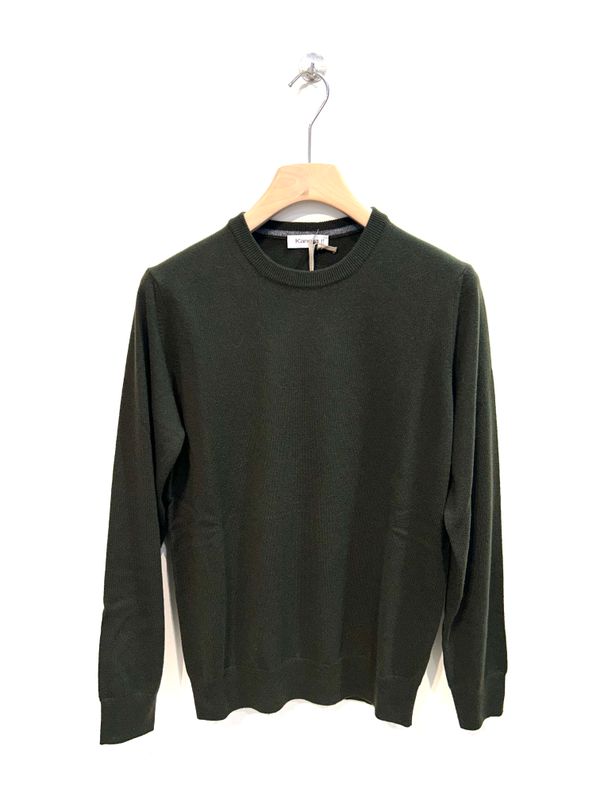 Maglia girocollo basica in lana e cachemire. Col. Sottobosco