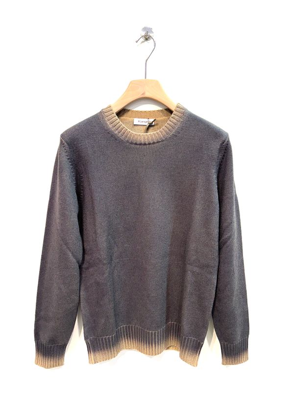 Maglia girocollo in lana merinos effetto tie and dye. Col. Grigio / Corda