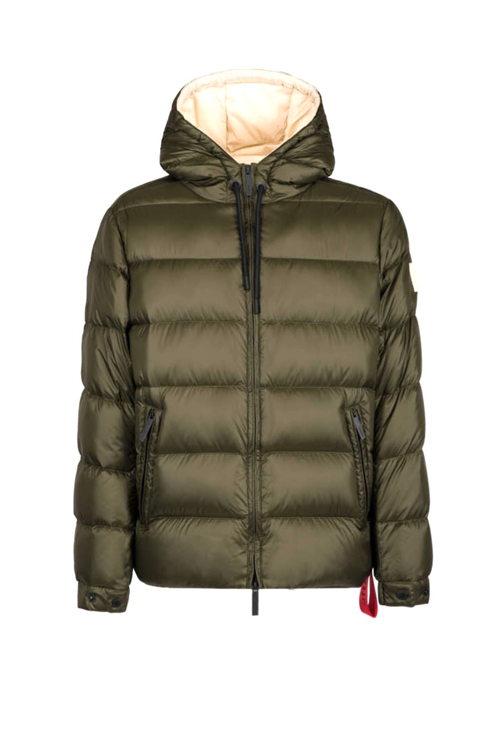 Piumino con cappuccio in nylon lucido. Col. Verdone