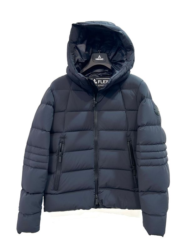 Piumino d’oca nylon bi strech opaco . Col. Nero