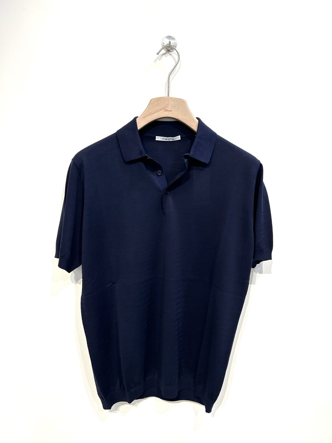 Polo a manica corta in maglieria calata in seta e cotone. Col. Blu Navy