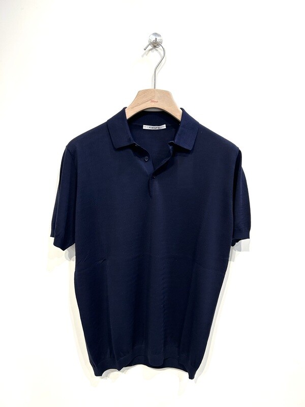 Polo a manica corta in maglieria calata in seta e cotone. Col. Blu Navy