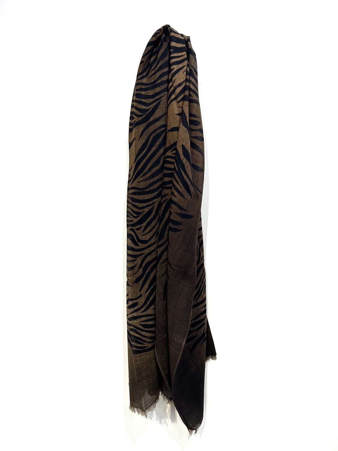 Pashmina in garza di cachemire effetto zebrata. Col. Tabacco nero