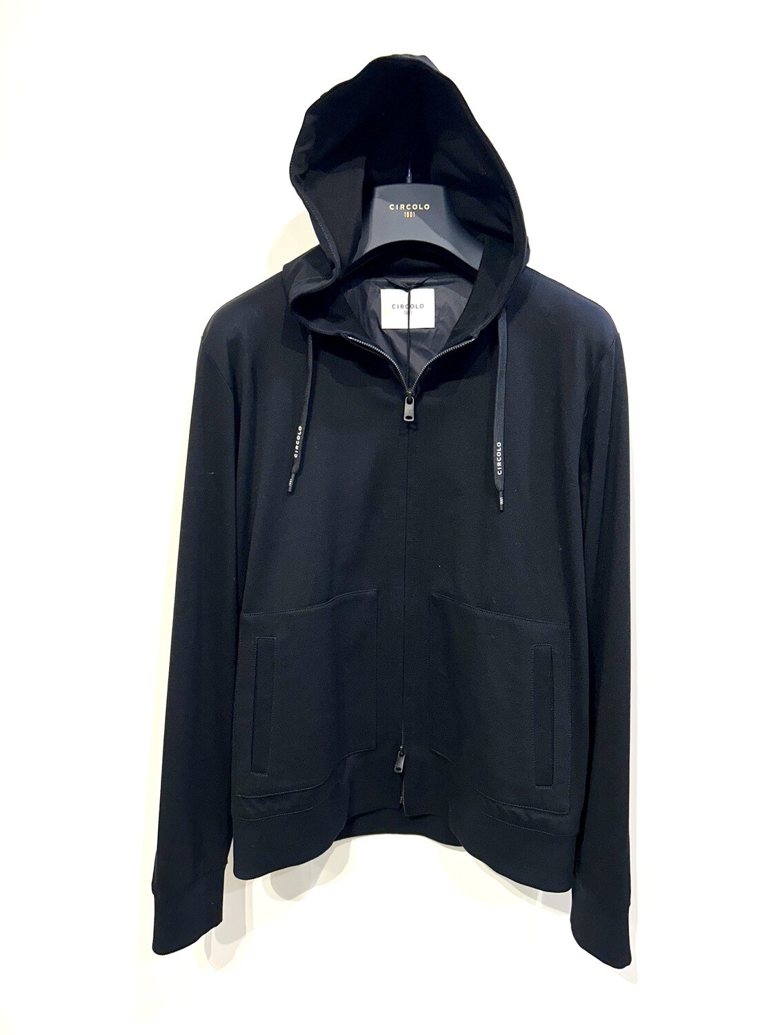 Bomber full zip con cappuccio in cotone Filo di Scozia. Col. Nero