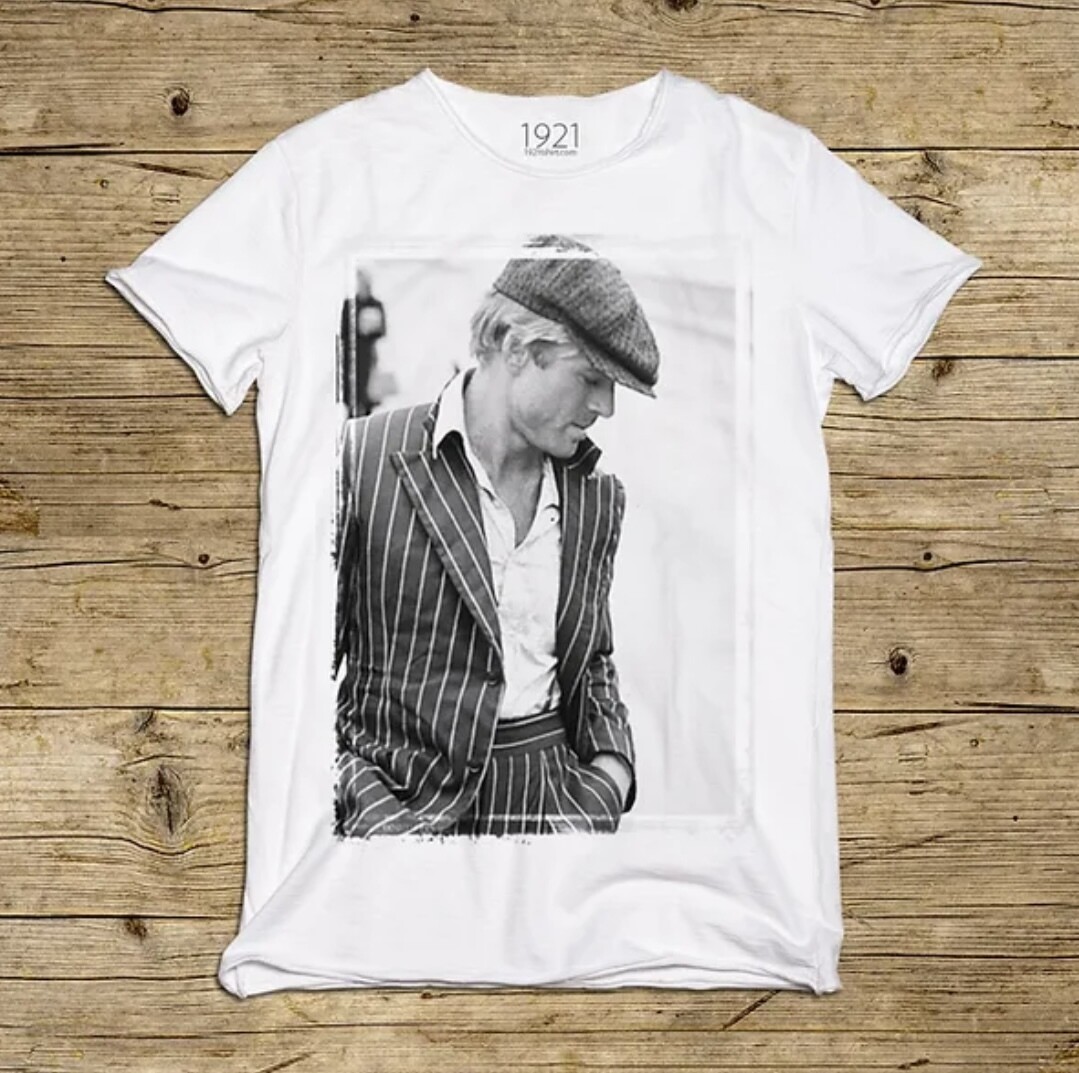 Tshirt in cotone stampa Robert “ gessato “ . Col. Bianco