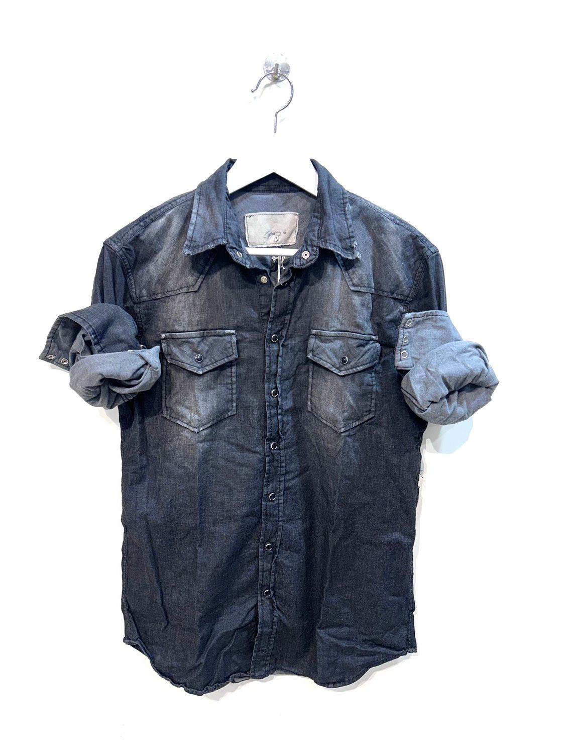 #65 Camicie Texana in denim leggero elasticizzato effetto vintage. Col. Antracite