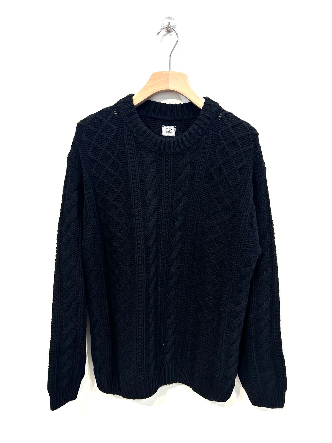 Maglione girocollo con logo jacquard sulla schiena in lambswool . Col. Nero
