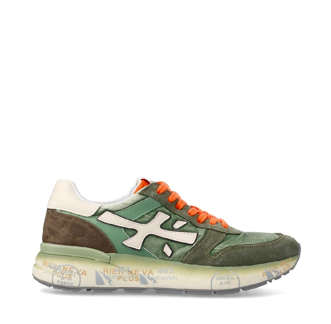 PREMIATA Sneaker suede e. Lyon effetto vintage. Col. Verde / Arancio