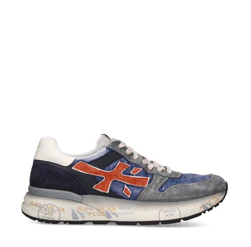 Sneaker suede e nylon effetto vintage. Col. Bleu -Grigio - Bruciato