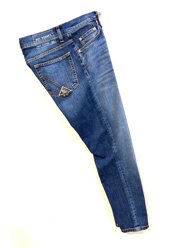 Jeans Research Archivio tela ferma effetto vintage dapper fit. Col. Bleu Medio