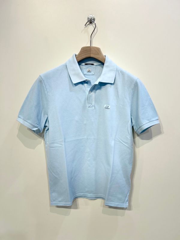 Polo manica corta in piquet di cotone tintura resist dyed. Col. Cielo