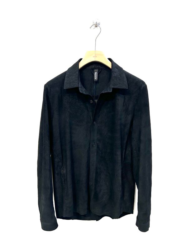 Camicia in pelle ovina " cerata " leggerissima blister effetto supervintage. Col. Nero