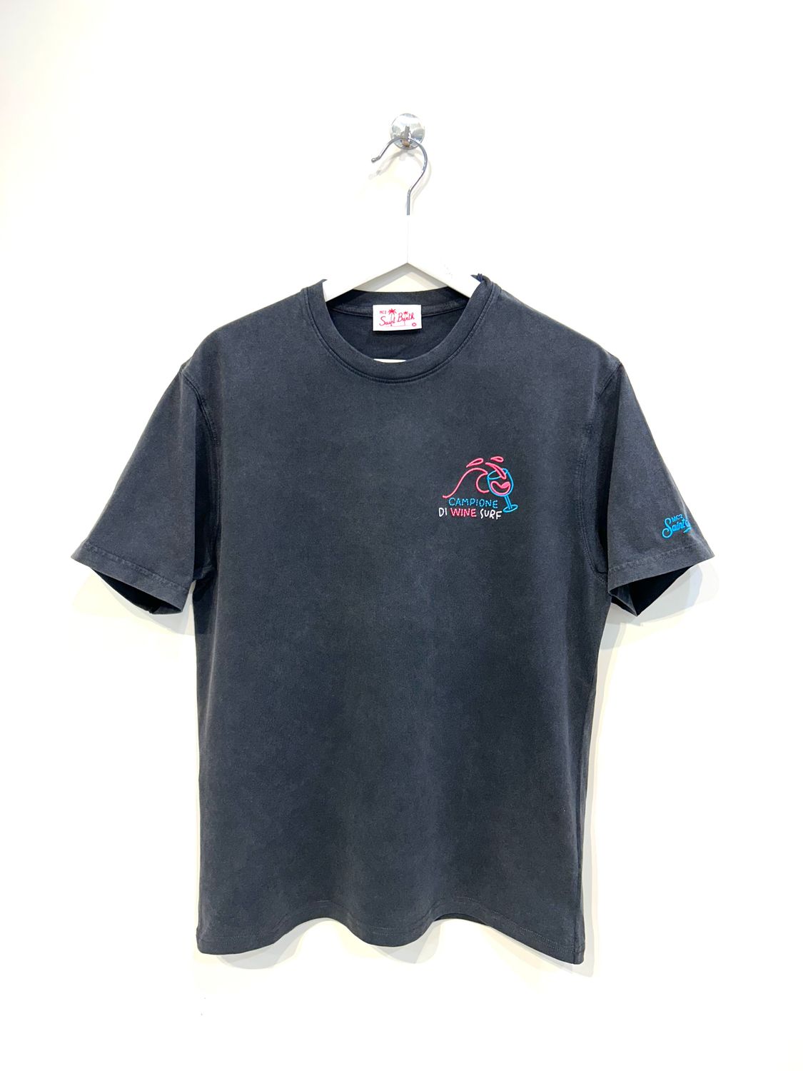 Tshirt in cotone effetto supervintage ricamo frontale. Col. Antracite