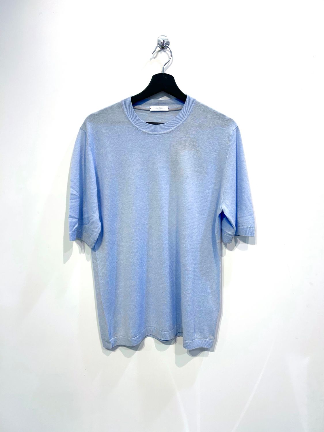 Tshirt in maglia calata in puro lino over fit. Col. Cielo