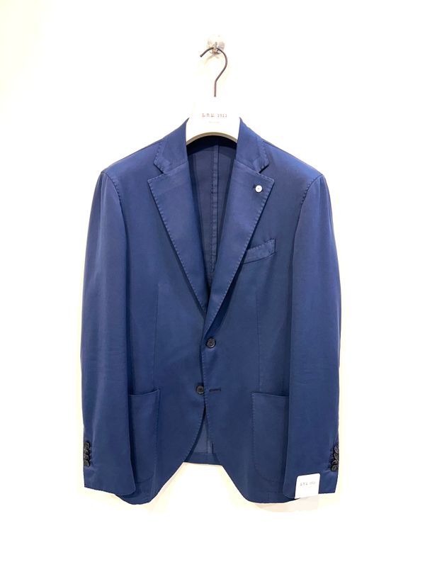 Giacca in cotone, seta ed elastam lavata. Col. Bleu Aperto