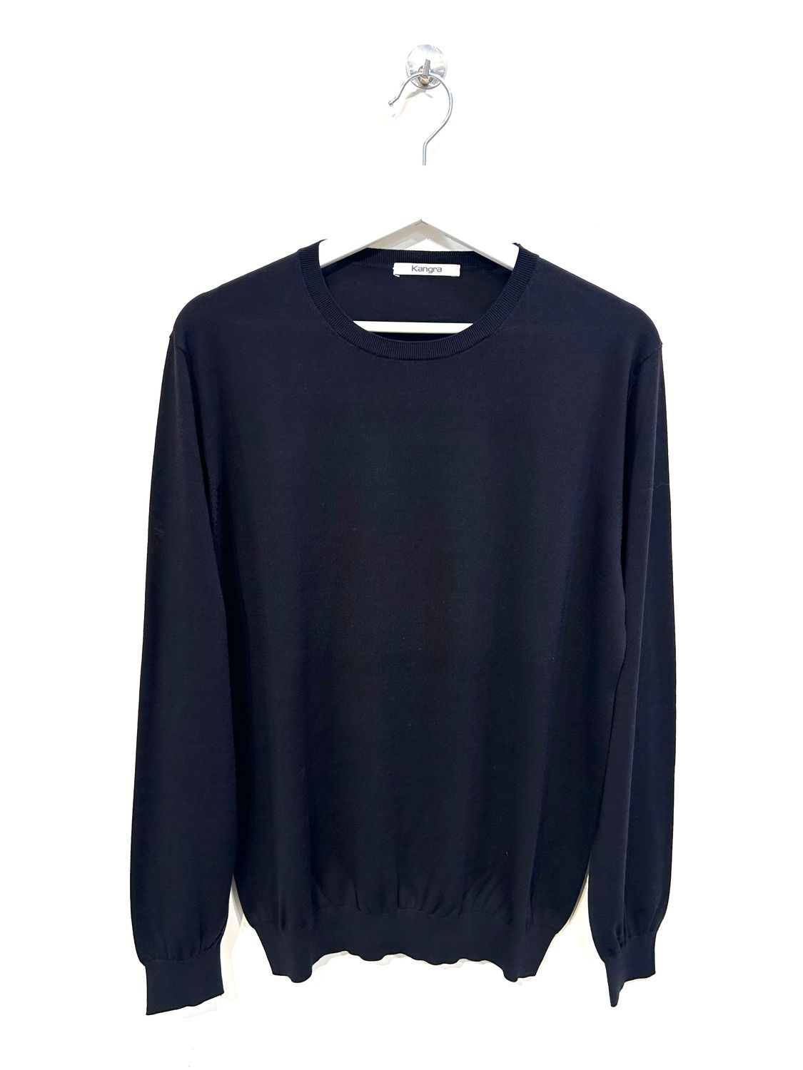 Maglia girocollo in seta e cotone . Col. Nero