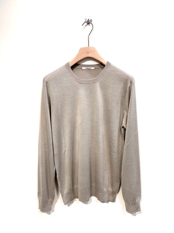 Maglia girocollo in seta e cashmere, trattamento artigianale, tintura frost. Col. Naturale