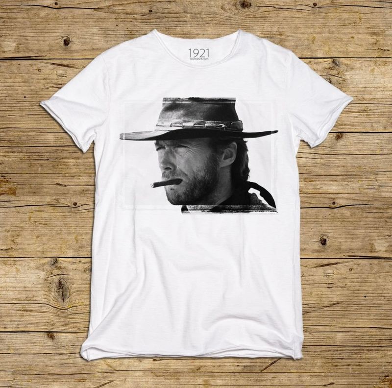 Tshirt in cotone stampa Clint. Col. Bianco