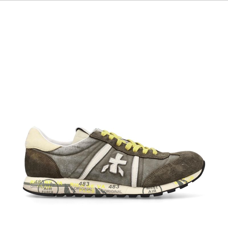 PREMIATA Sneaker in suede e nylon trattamento old, lacci in contrasto. Col. Verde Militare