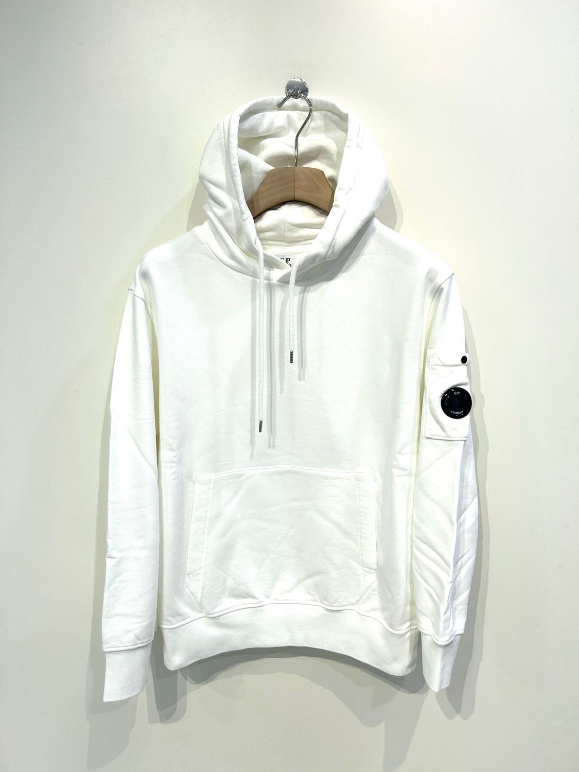 CP COMPANY Felpa con cappuccio, fleece garzata e smerigliata. Col. Bianco