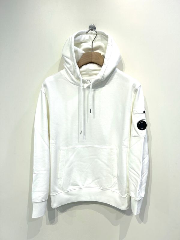 CP COMPANY Felpa con cappuccio, fleece garzata e smerigliata. Col. Bianco