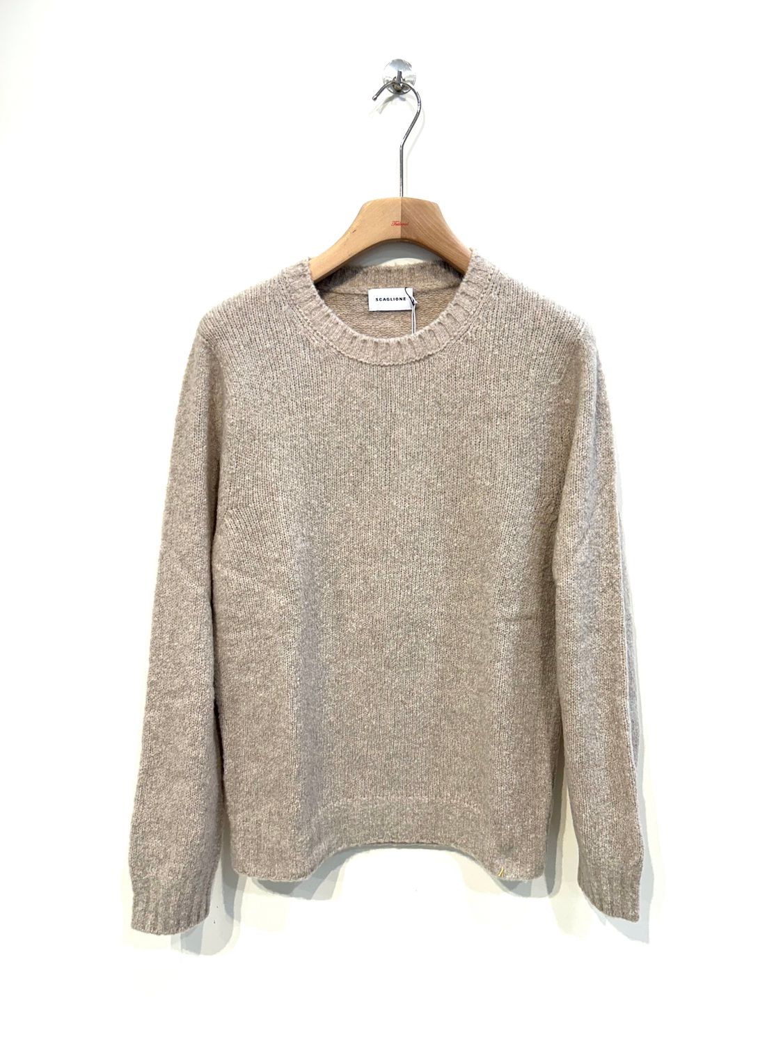 Maglia Girocollo in lana e cashmere riciclato effetto  " puffed " . Col.  Naturale