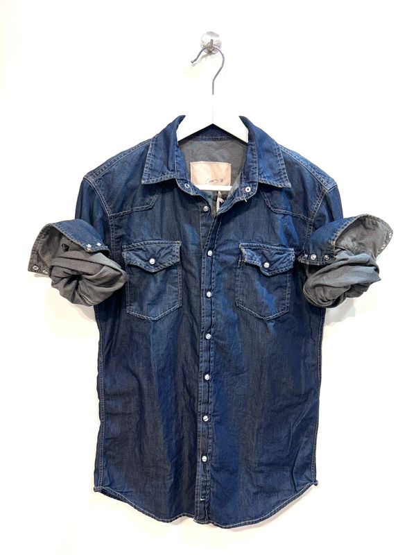 #65 Camicia texana in jeans effetto vintage. Col. Bleu Scuro