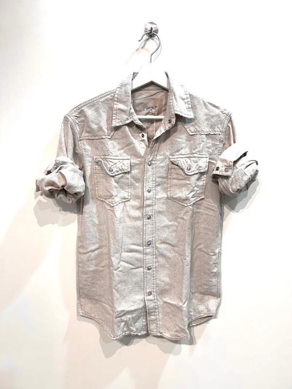 #65 Camicia texana in lino e cotone molto leggera. Col. Naturale