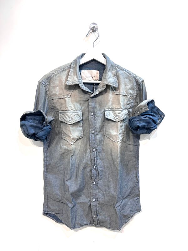 #65 camicia texana in denim leggero rovesciato sabbiato  supervintage. Col. Sabbia / Azzurro