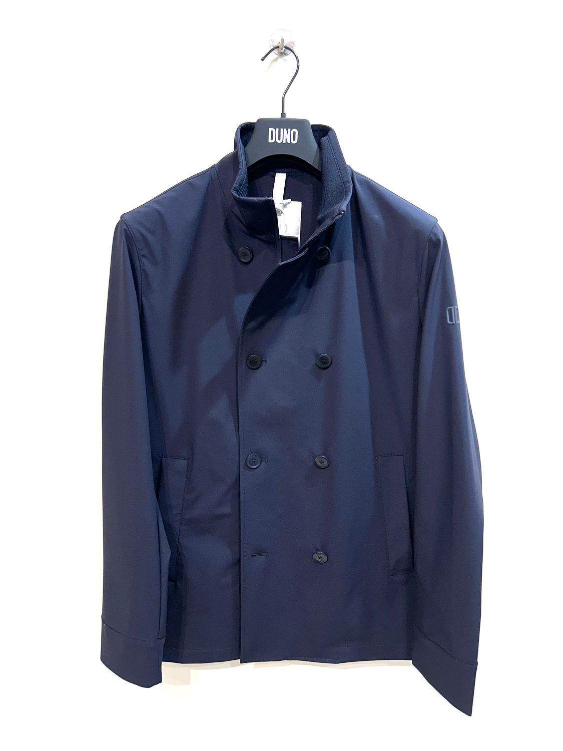 Peacoat doppio petto tessuto tecnico. Col. Blu Navy