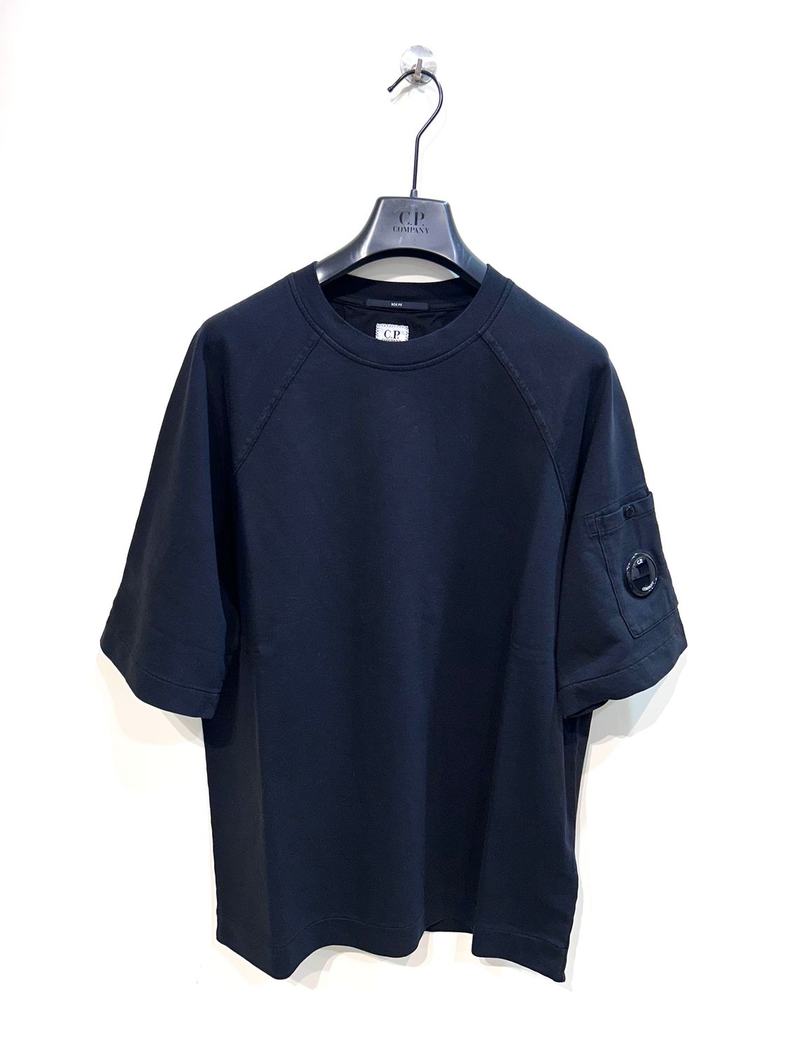 Felpa a manica corta in fleece di cotone leggero. Col. Nero