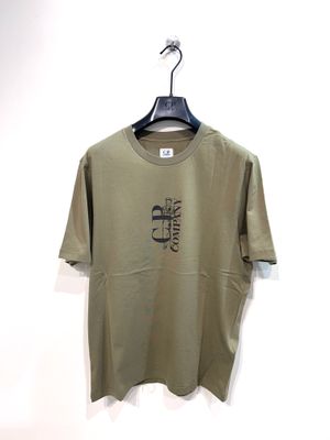 T-shirt in Jersey di cotone light stampa verticale. Col. Militare