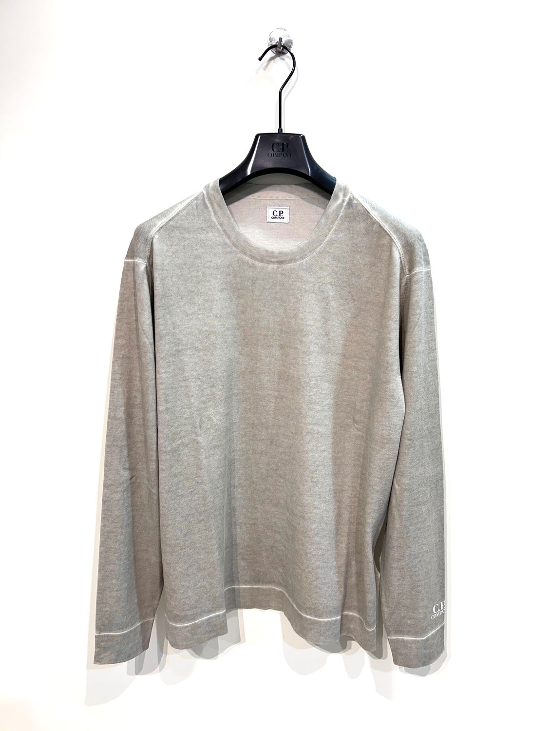 Maglia girocollo in cotone crepe doppia tintura a freddo . Col. Naturale