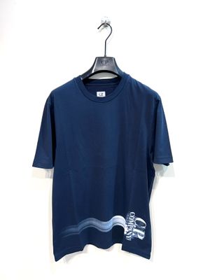 T-shirt in Jersey di cotone logo ricamato e spennellato a mano. Col. Blu navy