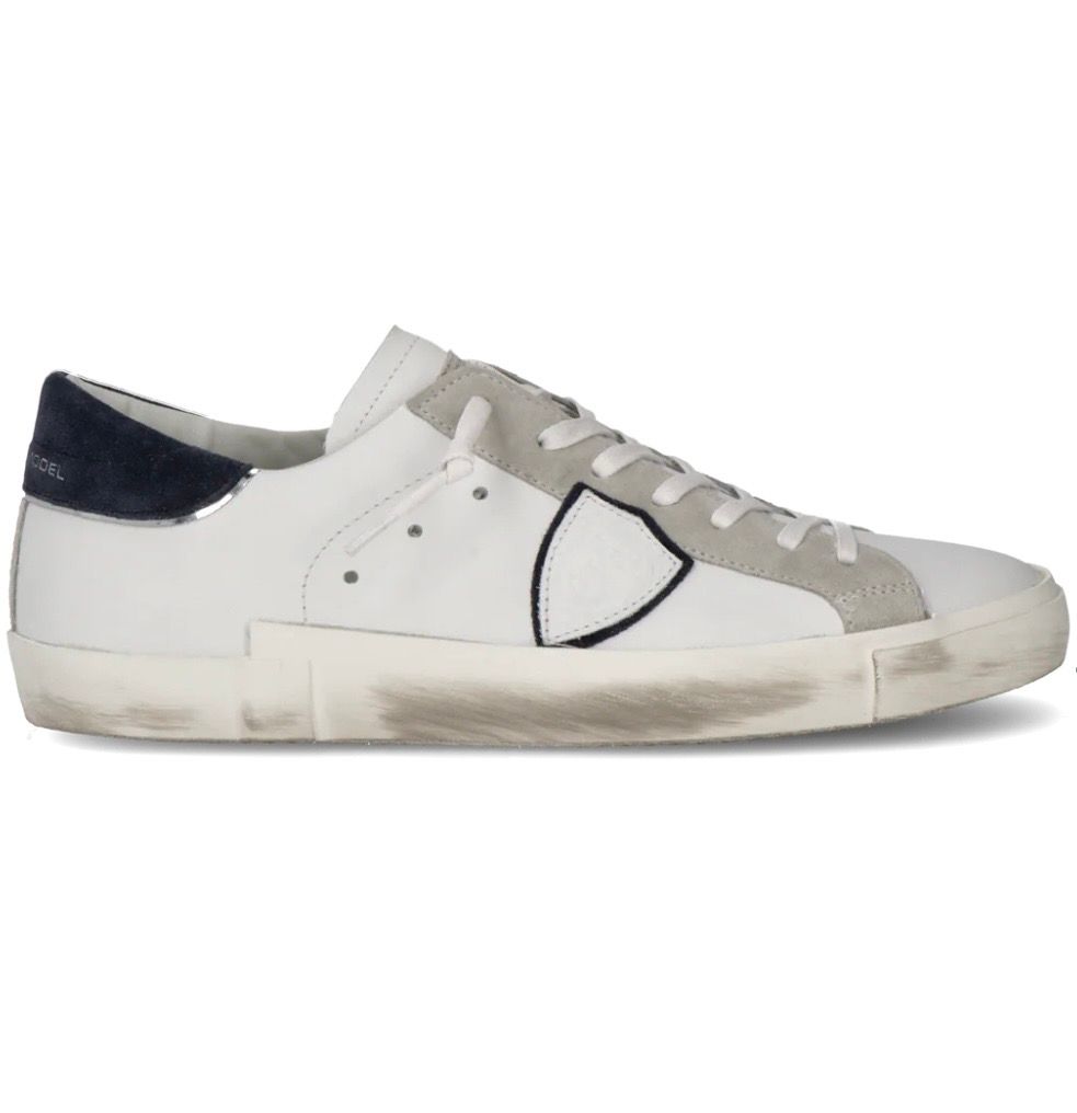 Sneaker iconica in pelle e suede. Col. Bianco / Bleu