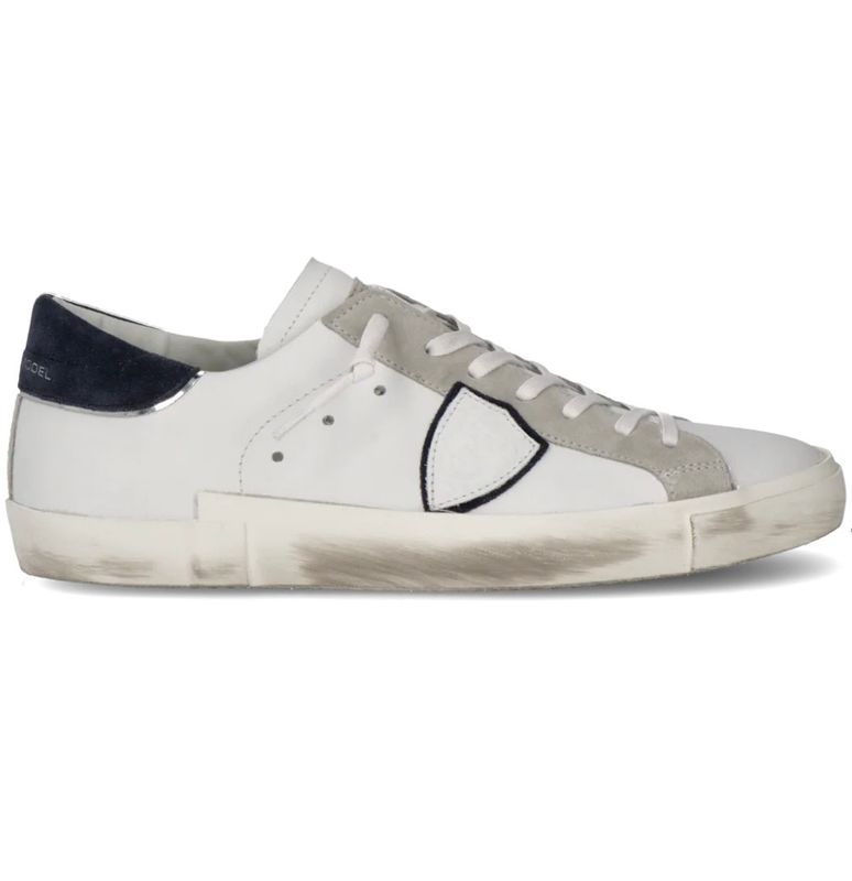 Sneaker iconica in pelle e suede. Col. Bianco / Bleu