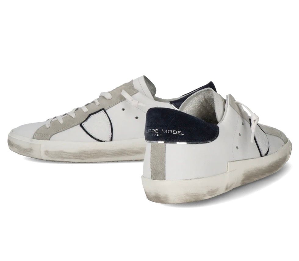 Sneaker iconica in pelle e suede. Col. Bianco / Bleu