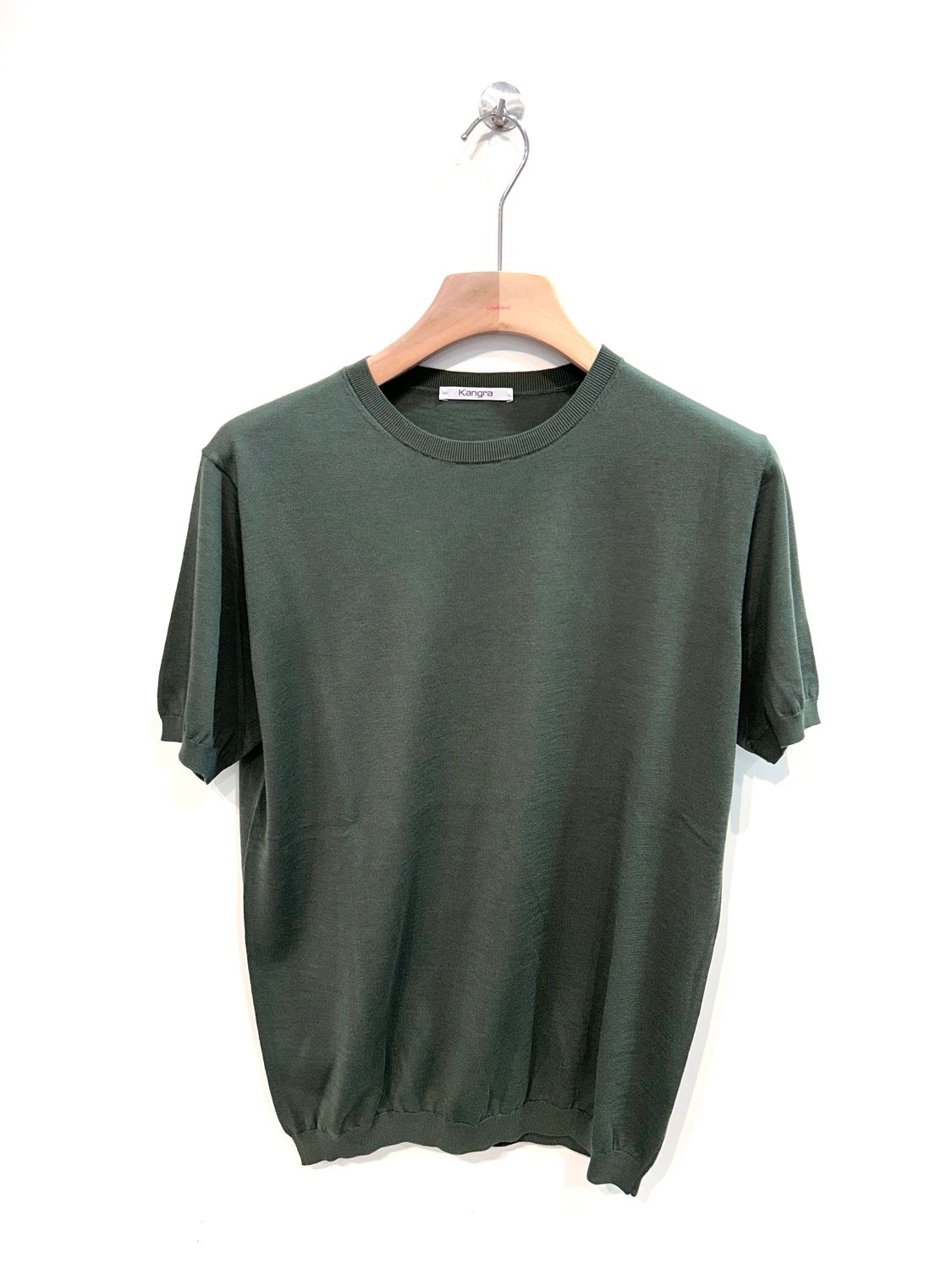 Maglia girocollo a manica corta in seta e cotone. Col. Sottobosco