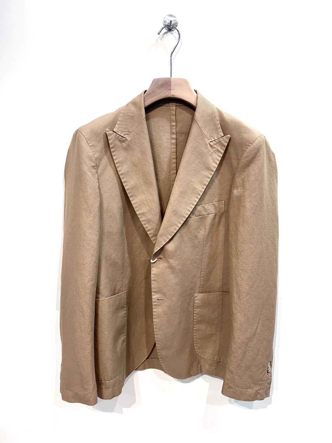 Giacca lavata in cotone e lino rever punta a lancia. Col. Cachi