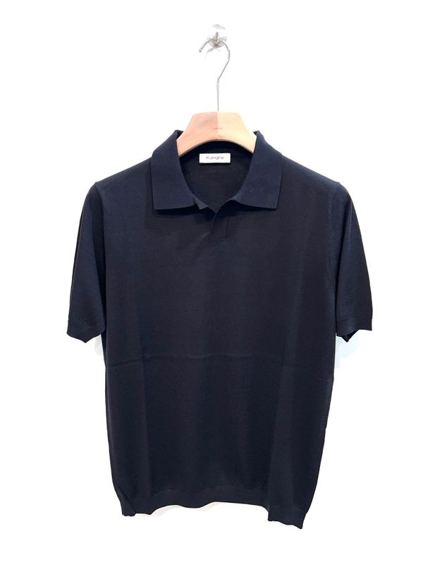 Polo collo derby calata in seta e cotone . Col. Nero