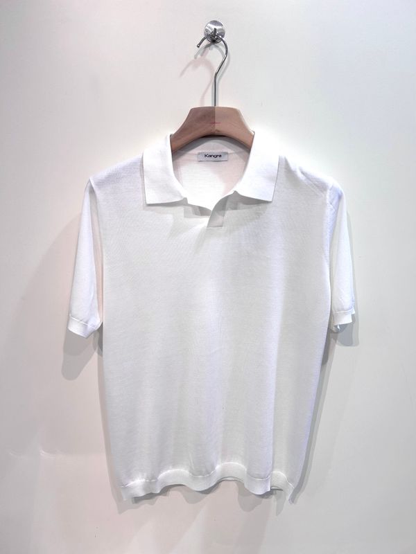 Polo collo derby calata in seta e cotone . Col. Bianco