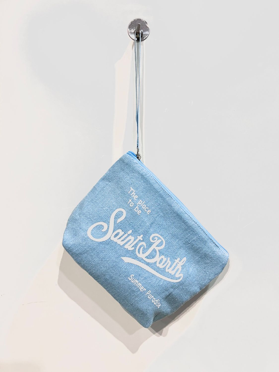 Pochette in canvas di lino stampa. Col. Azzurro