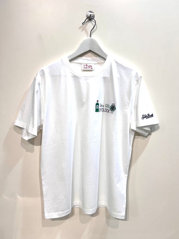 T-shirt manica corta in cotone organico con ricami. Col. Bianco